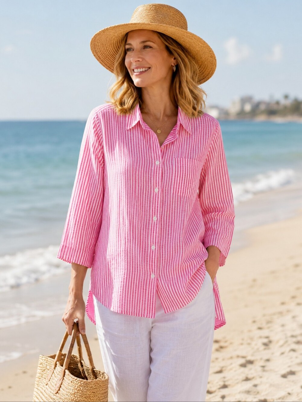 Roberta Roller Rabbit Pink Striped Tunic Beach Cover-up Resortwear Women's M